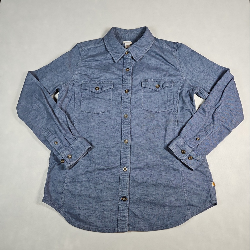Carhartt Womens Blue Chambray Button Up Long Sleeve Shirt Size Medium
